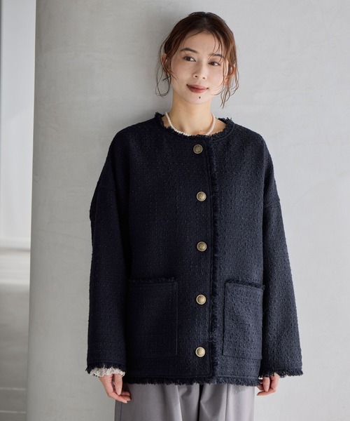 ドルマンツイードジャケット《オケージョン2026SS》（ノーカラー