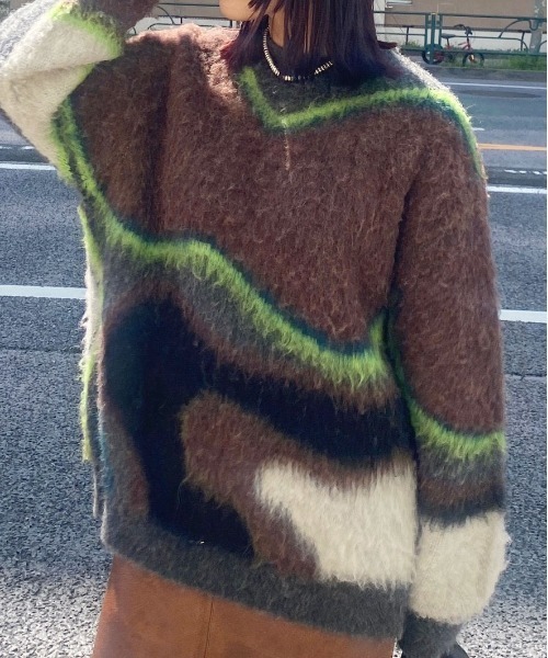 Ameri（アメリ）の「BODY LINE ABORIGINE ART KNIT TOP（ニット