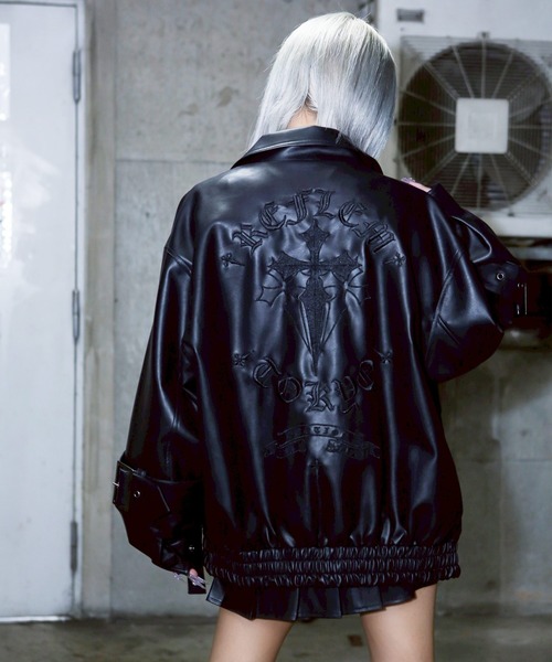 REFLEM/レフレム』クロス刺繍PUレザージャケット（ブルゾン）｜REFLEM