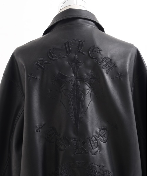 REFLEM/レフレム』クロス刺繍PUレザージャケット（ブルゾン）｜REFLEM
