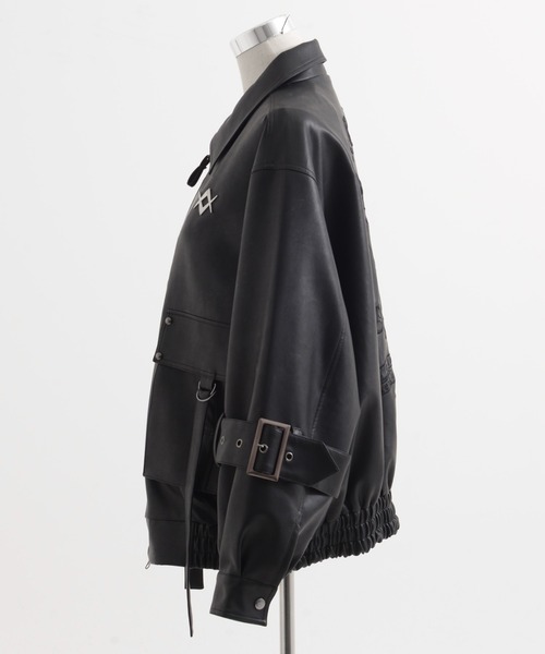 REFLEM/レフレム』クロス刺繍PUレザージャケット（ブルゾン）｜REFLEM