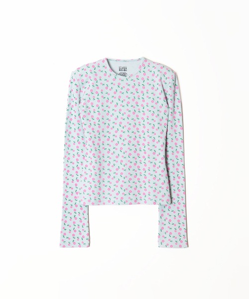 SUPER RIB PADDED SHOULDER CREW-NECK L/S TOPS (FLOWER) スーパーリブ