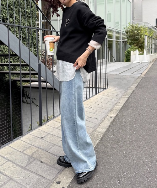 セール】スウェットライクラウンドヘムニット（ニット/セーター