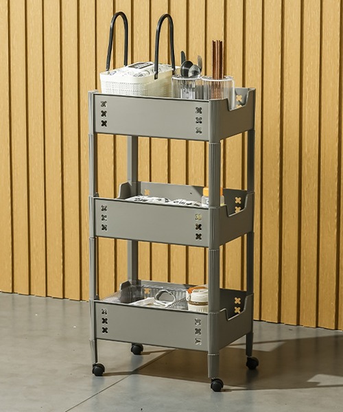 キャスター付きで移動可能な3段ラック（収納グッズ）｜aimoha