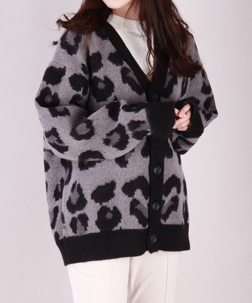 セール】レオパード柄オーバーサイズニットカーディガン（カーディガン