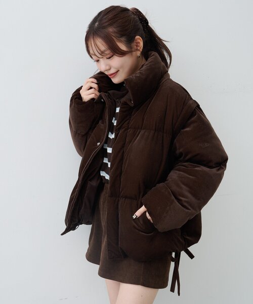 セール】【袖取り外し可/2WAY】ベロアパディングブルゾン（ブルゾン