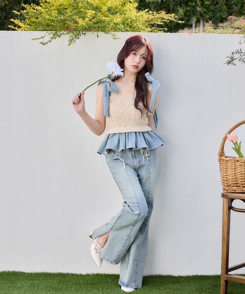 Denim Collection】フロントリボンデニムパンツ（デニムパンツ）｜one