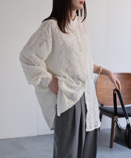 セール】ジャガードフラワーブラウス / シアーブラウス【レディース