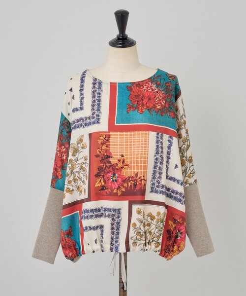 セール】スカーフパッチワークプリントニット（ニット/セーター