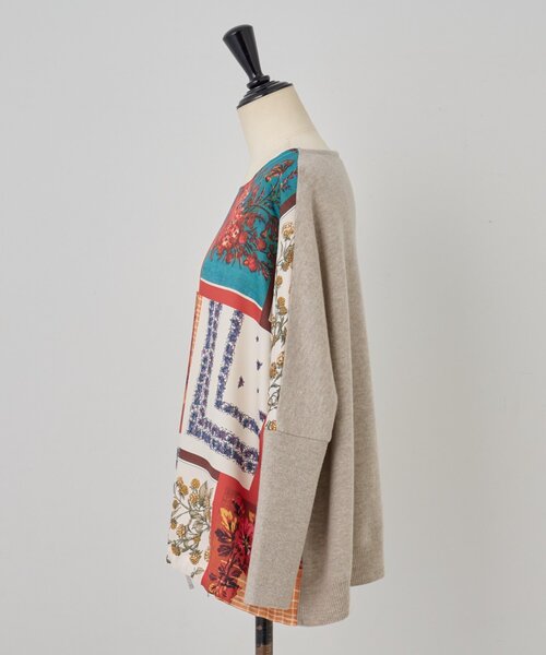 セール】スカーフパッチワークプリントニット（ニット/セーター