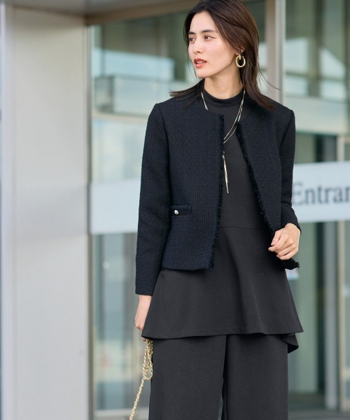 セール】【入学式・卒業式・フォーマル】ツイード調ノーカラー