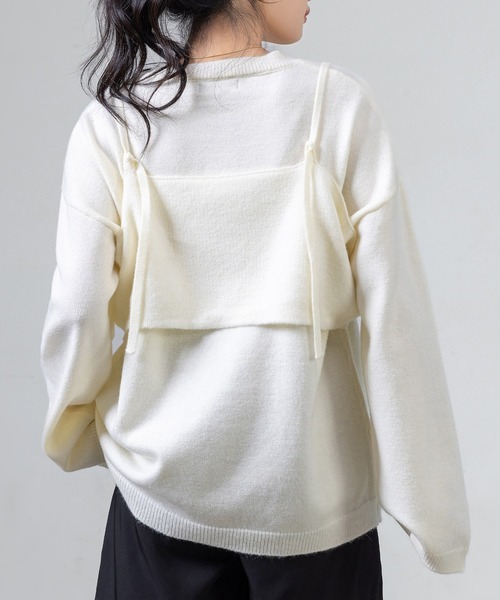 セットアップ】ストンと落ち感。長袖ニットセーター+レイヤード