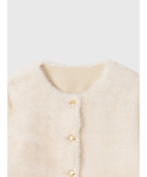 ゴールドボタンフェイクファージャケット（ノーカラージャケット