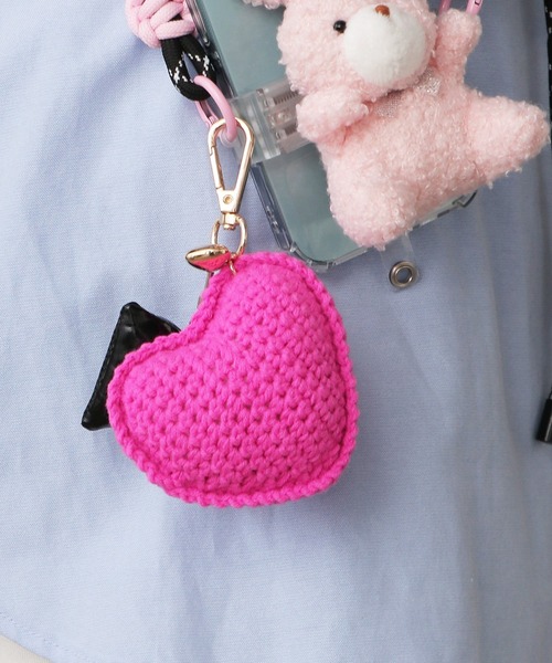 セール】Knitted stuffed heart key chain/編みぐるみ ハート