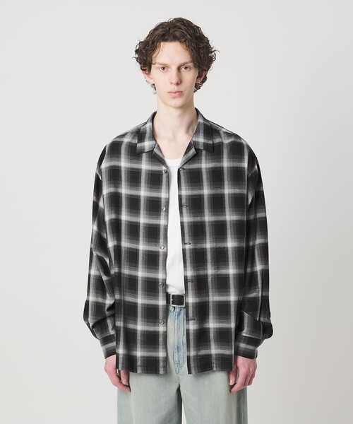 コットン レーヨン オンブレ チェック オープンカラー シャツ（シャツ