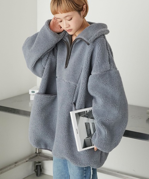 forksy.】ボアハーフジップアノラックプルオーバー（ブルゾン