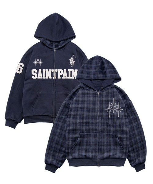 セール】リバーシブル【UNISEX】SAINTPAIN／チェックフードジップ