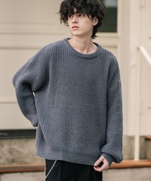 ニット/セーター（グレー/灰色系・クルーネック(丸首)）ファッション