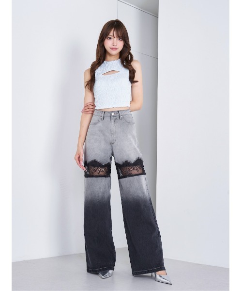スカラップレースデニムロングパンツ（デニムパンツ）｜Darich