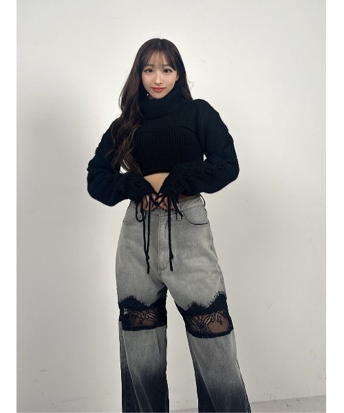 スカラップレースデニムロングパンツ（デニムパンツ）｜Darich