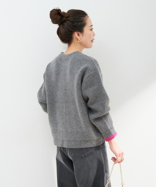 追加5》2層スムース編みニットブルゾン（カーディガン/ボレロ）｜B.C