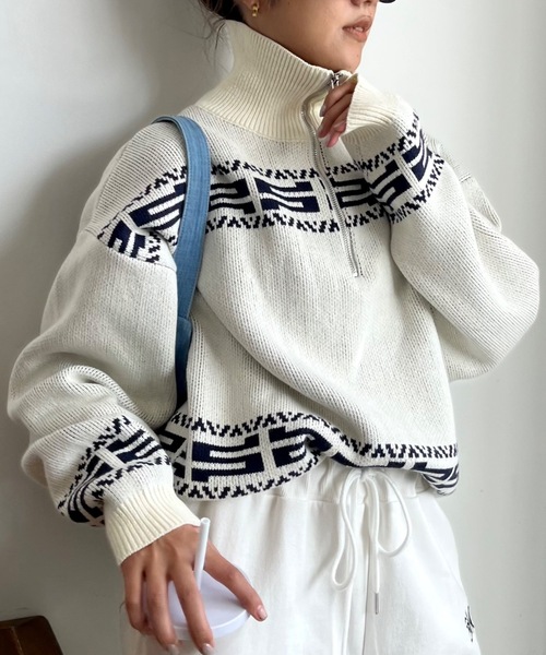 SHAGGIE（シャギー）の「ニュアンス柄ハーフジップオーバーニット