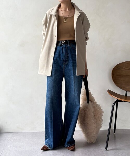 DouDou（ドゥドゥ）の「ハイウエストダブルボタンデニム（デニムパンツ