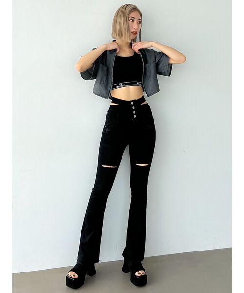 サイドオープンハイウエストフレアジーンズ（デニムパンツ）｜EMODA