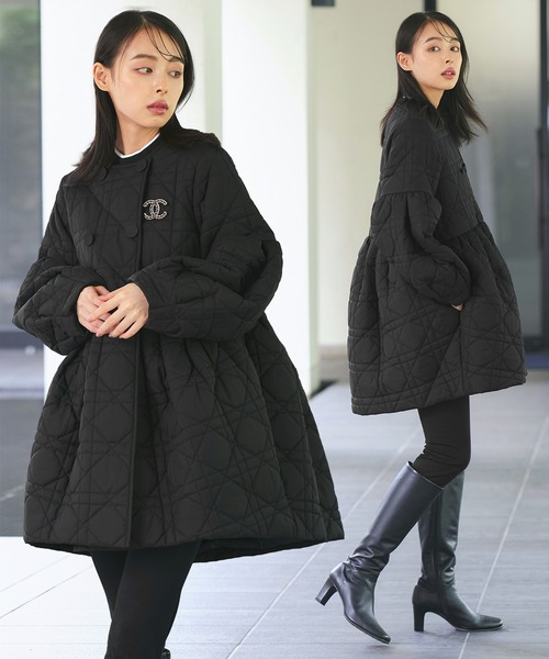 セール】ミックスステッチ・ボリュームペプラム 中綿コート