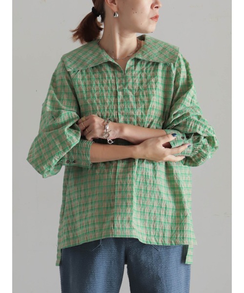 サッカーチェック ビッグカラーブラウス | NOMBRE IMPAIR