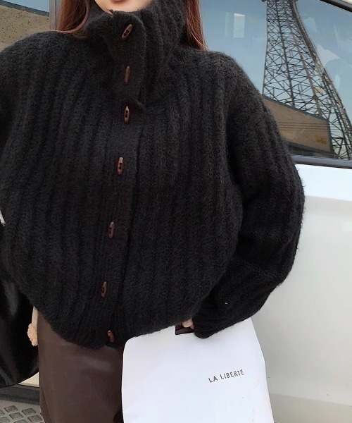 セール】トグルボタンハイネックニットカーディガン（カーディガン