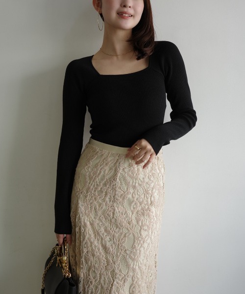 シルクカシミアブレンドデコルテリブニット（ニット/セーター