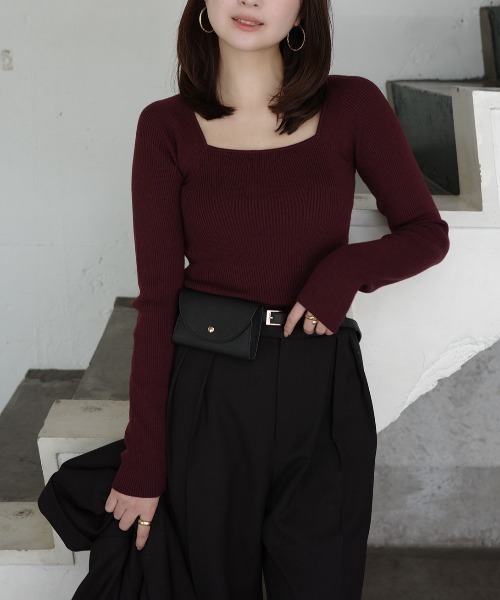 シルクカシミアブレンドデコルテリブニット（ニット/セーター