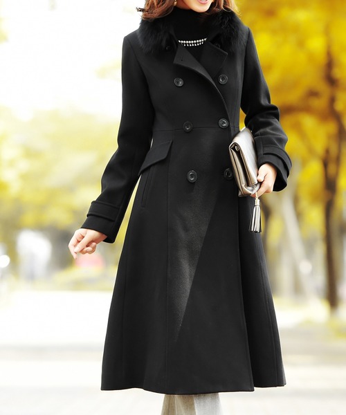 セール】フォックスファーWブレストロングウールコート ｜ レディース