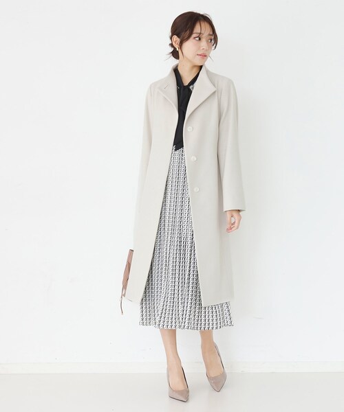 カシミヤ混／日本製】Iラインスタンドウィングカラーコート（その他