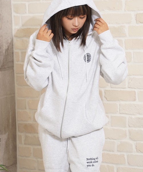 裏起毛 ロゴ刺繍 フルジップパーカー【セットアップ可能】/ Lined Full