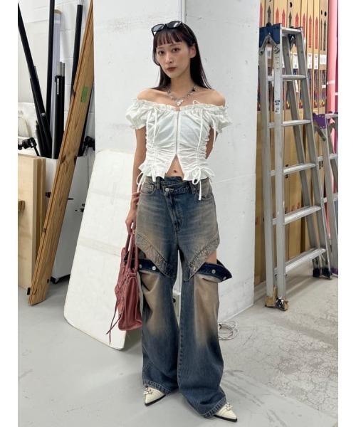 セール】FRONTZIP 2WAY TOPS フロントジップ 2ウェイ トップス 半袖