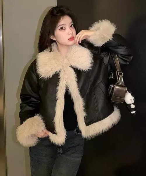 セール】Y2K ファー フェイクムートン ジャケット（ムートンコート