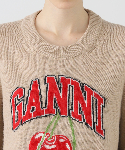 セール】【GANNI / ガニー】 Graphic Wool Mix Cherry Crewneck K2320