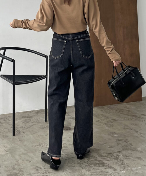 新色追加/ライトブルー】13ozハイウエストストレートデニム（デニム