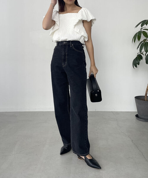 新色追加/ライトブルー】13ozハイウエストストレートデニム（デニム