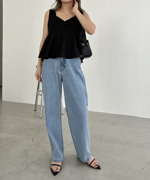 新色追加/ライトブルー】13ozハイウエストストレートデニム（デニム