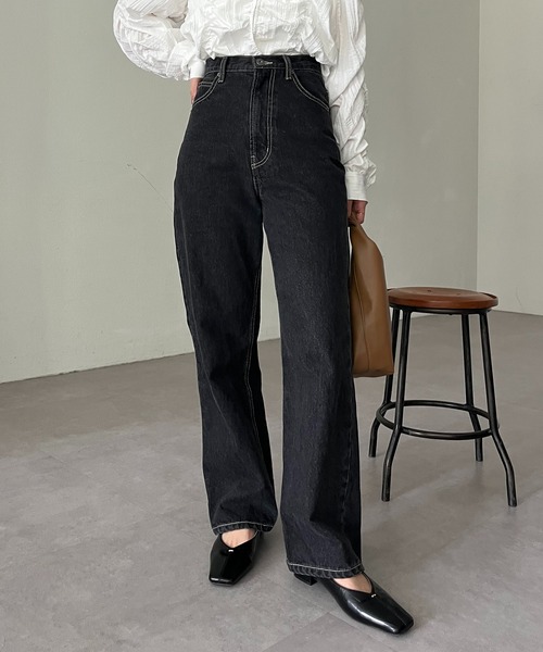 新色追加/ライトブルー】13ozハイウエストストレートデニム（デニム