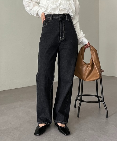 新色追加/ライトブルー】13ozハイウエストストレートデニム（デニム