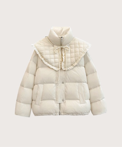 襟取り外し可/天然羽毛90%極暖ダウンコートLace Frill Collar Puff
