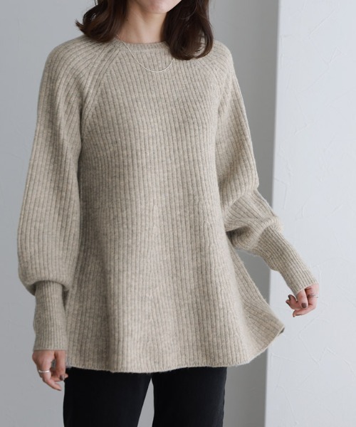 セール】ふんわりウォッシャブルボリューム袖フレアニット（ニット