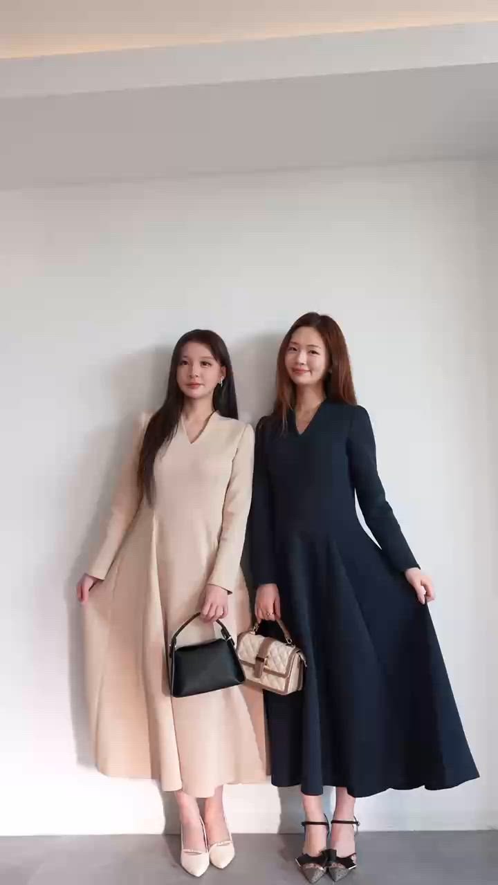 セール】【高評価4.82】ポンチ素材Vネックゴアードワンピース スタイル