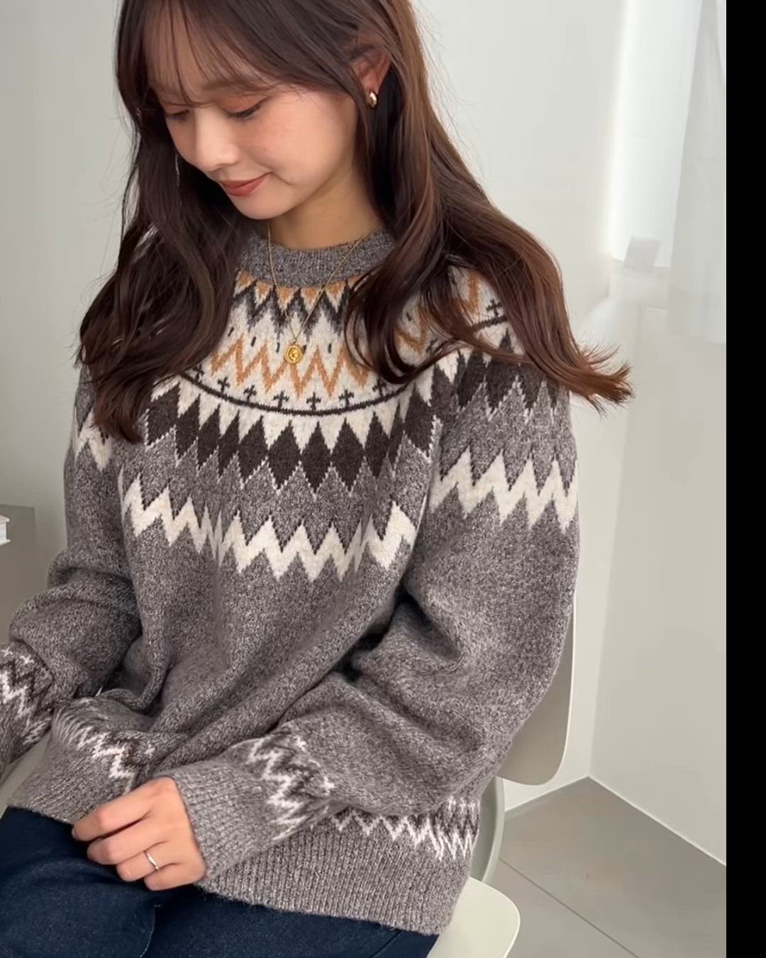 セール】5Gミックスアルパカライク求心ジャガードニットプルオーバー