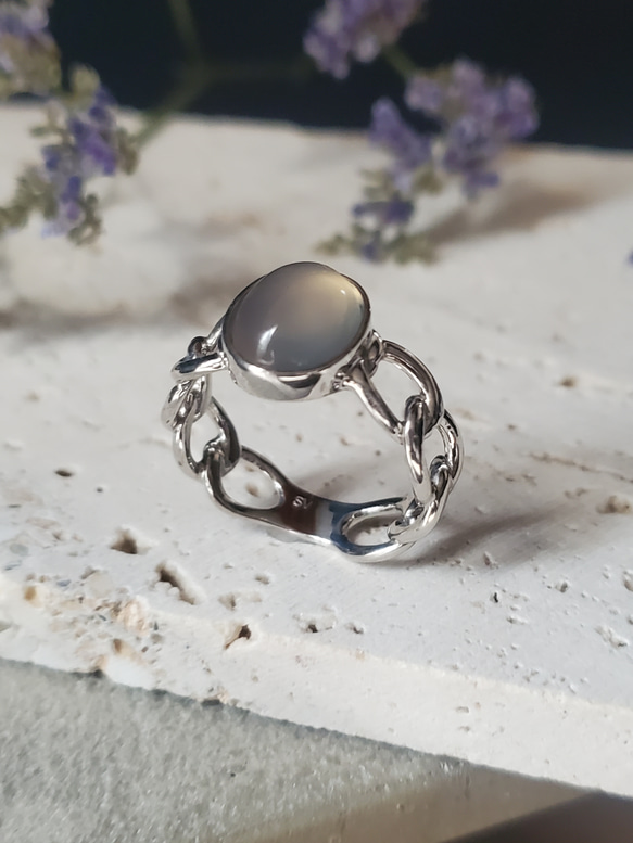 冬に大人気）大人のシックなチェーンリング,個性的なシルバーリング