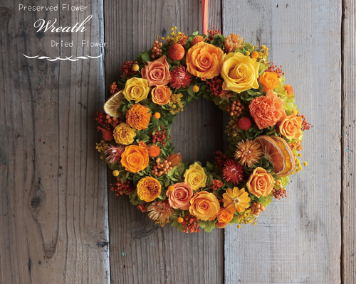 大きなオレンジリース Zoe お祝い プリザーブドフラワー Artist K 通販